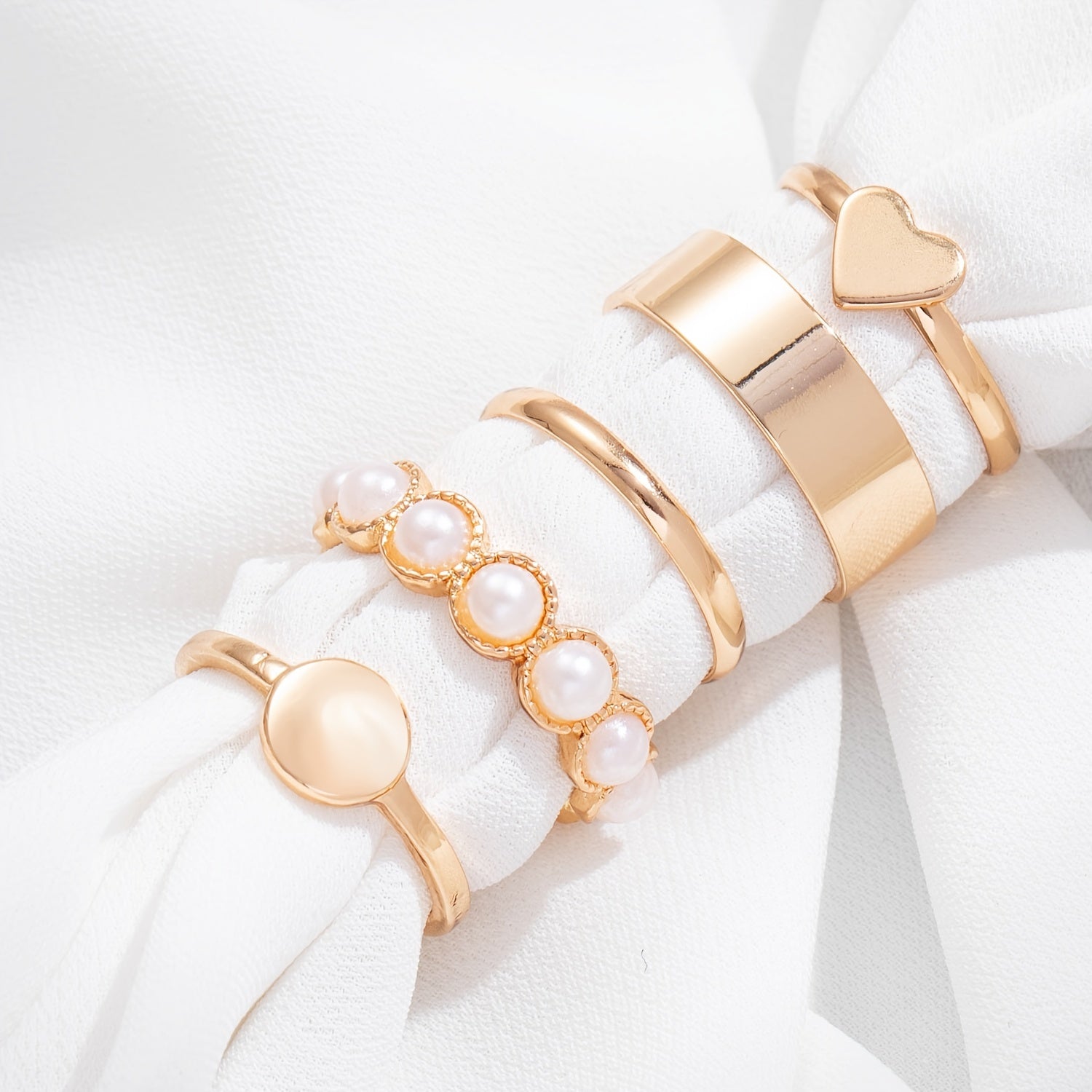 Complete Your Look with Our 5-Piece Gold Plated Heart Ring Set - Perfect for Stacking and Elevating Your Fashion Game!