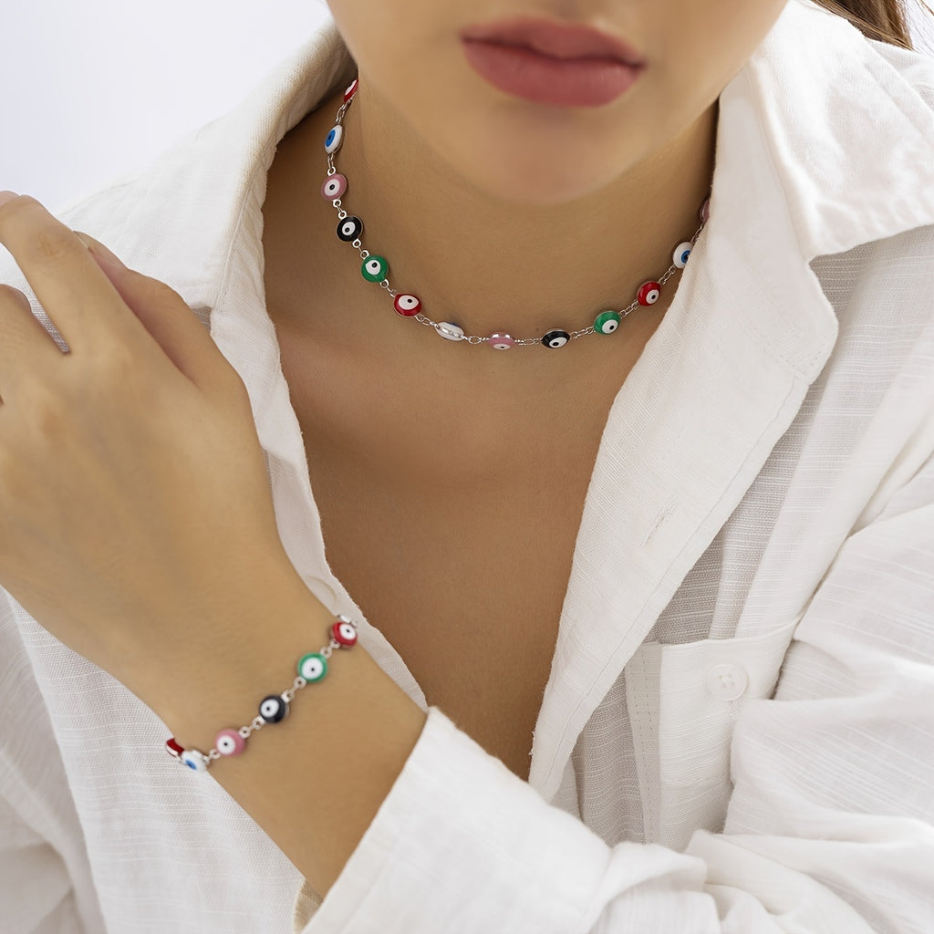 1 Piece Colored Oil Eye Necklace Bracelet Women's Accessories Fashion 2022 Fall