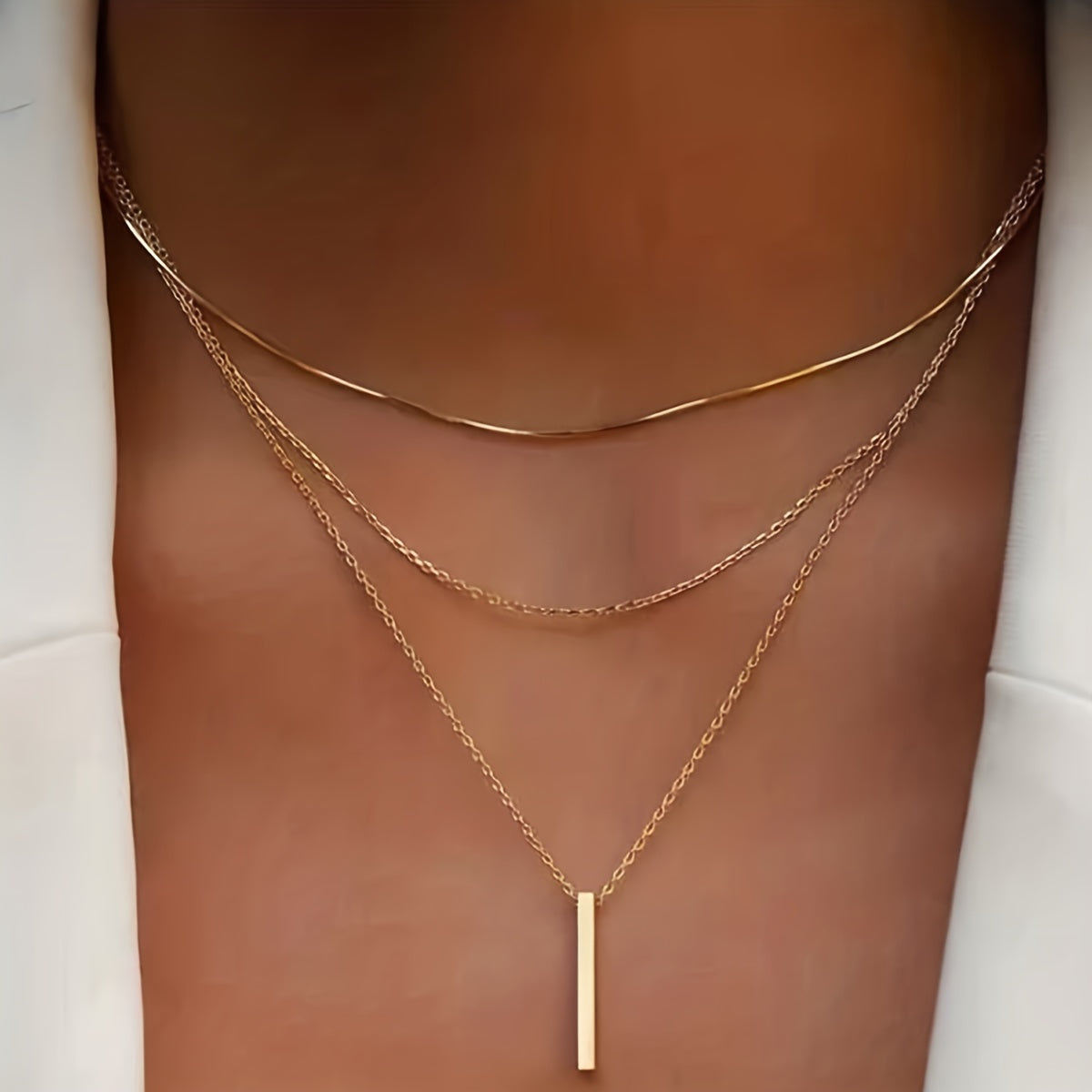 Simple Long Strip Pendant Multilayer Necklace Minimalist Style Necklace Jewelry Gift
