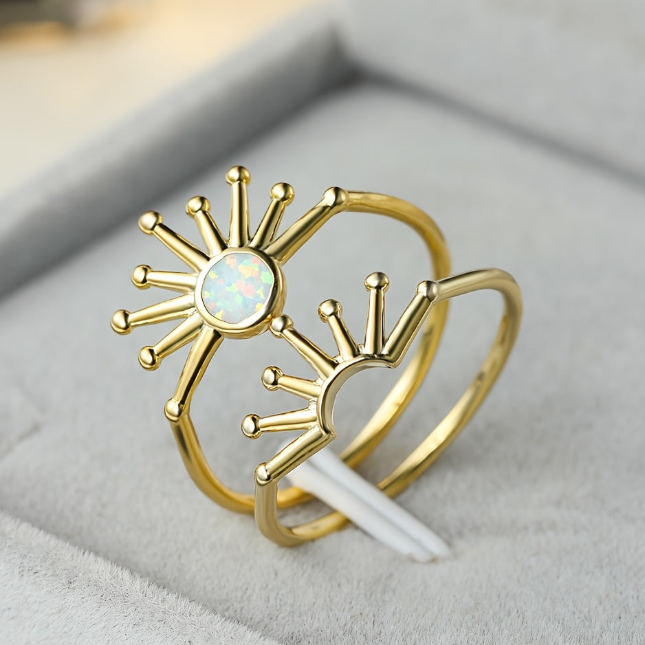 Gorgeous 18K Gold Plated Opal Sun Ring - Perfect for Weddings, Engagements & Gifts!