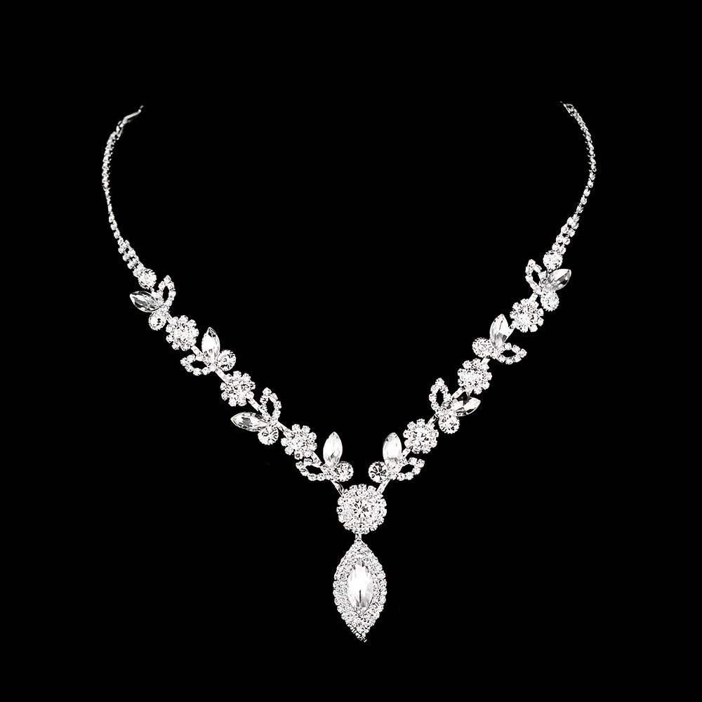Exquisite Jewelry Set Flower & Leaf Shaped Zircon Pendant Necklace & Dangle Earrings / Chain Bracelet Wedding Photography