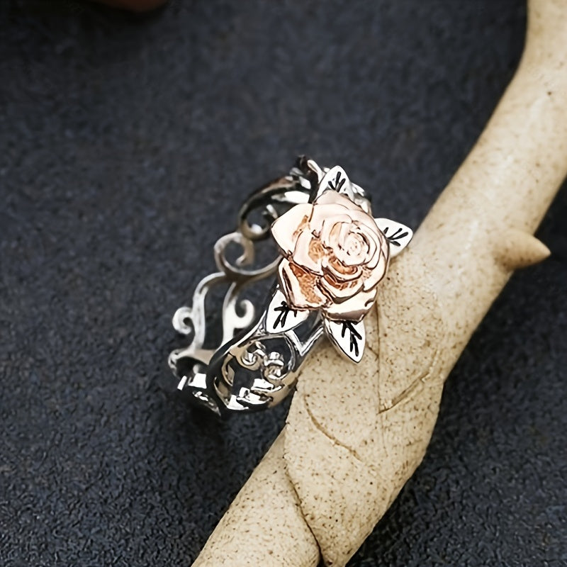 1pc Rose Gold Flower Ring European And American Retro Universal Color Separation Engagement Ring