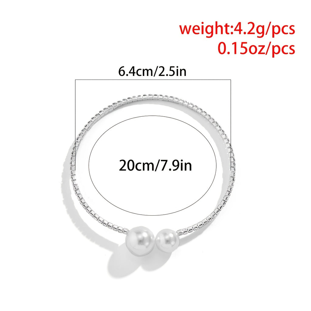 Gorgeous Open Cuff Bracelet with Faux Pearls & Sparkling Rhinestones - Adjustable Jewelry Gift