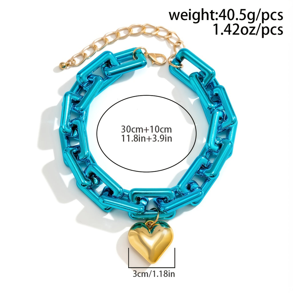 Make a Statement with our Exaggerated Fashion Geometric Square Buckle Necklace featuring a Cute Heart-Shaped Pendant - Perfect for Parties and Gifting!