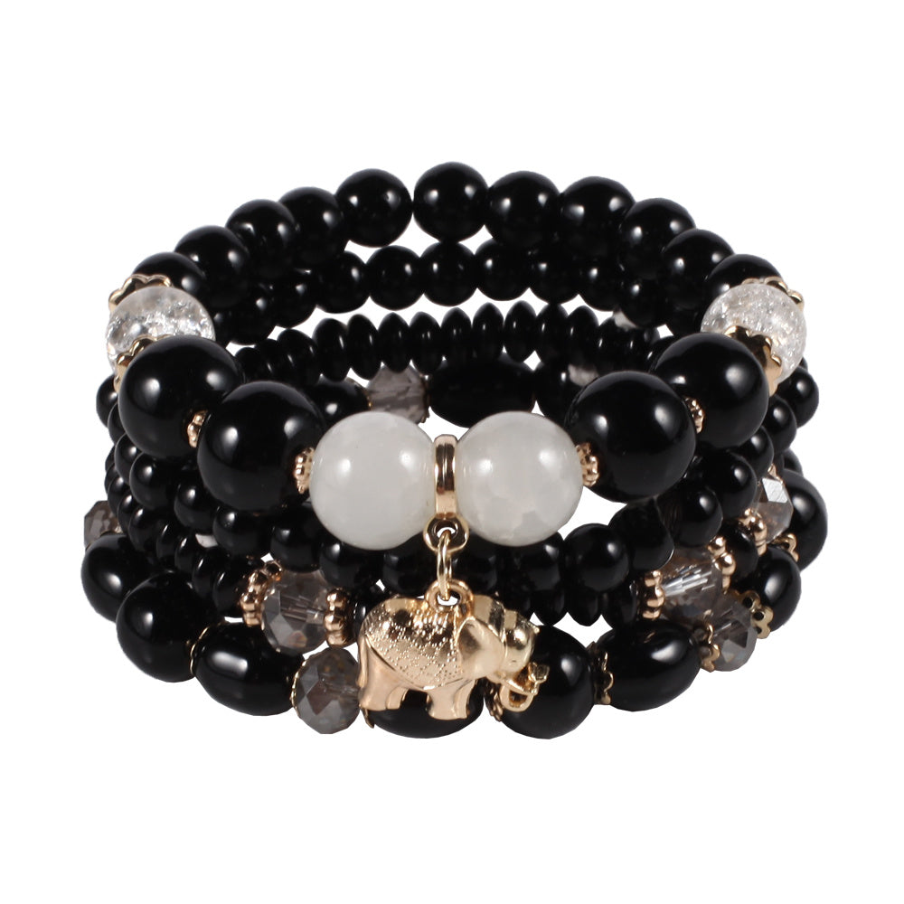Bohemian Multilayered Stretch Bracelet with Colorful Beads and Cute Elephant Charm