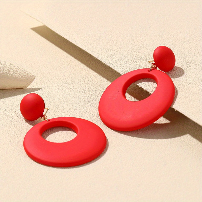 Hollow Circle Design Macaroon Color Dangle Earrings Cute Minimalist Style Acrylic Jewelry Delicate Female Gift
