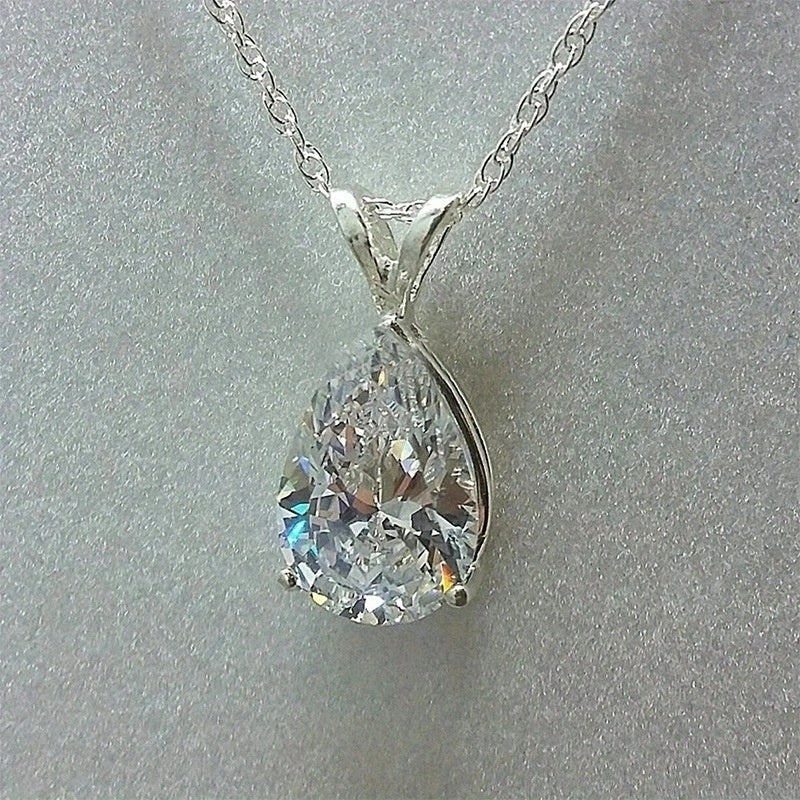Make Her Feel Like a Princess with Our 925 Silver Plated Teardrop Zircon Pendant Necklace - Perfect for Wedding Proposals!