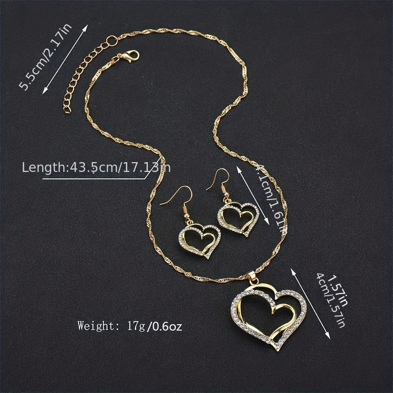 Complete Your Look with our Double Hollow Love Heart Jewelry Set