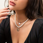 2pcs Vintage Faux Pearl Necklace Pendant Bead Set For Women Girls Neck Jewelry Gift