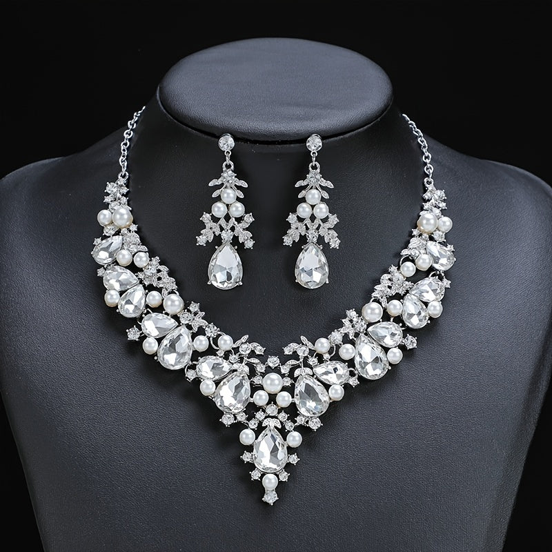 Elegant Crystal Jewelry Set - Pendant Necklace & Dangle Earrings with Shiny Synthetic Gems - Perfect Gift for Weddings and Special Occasions