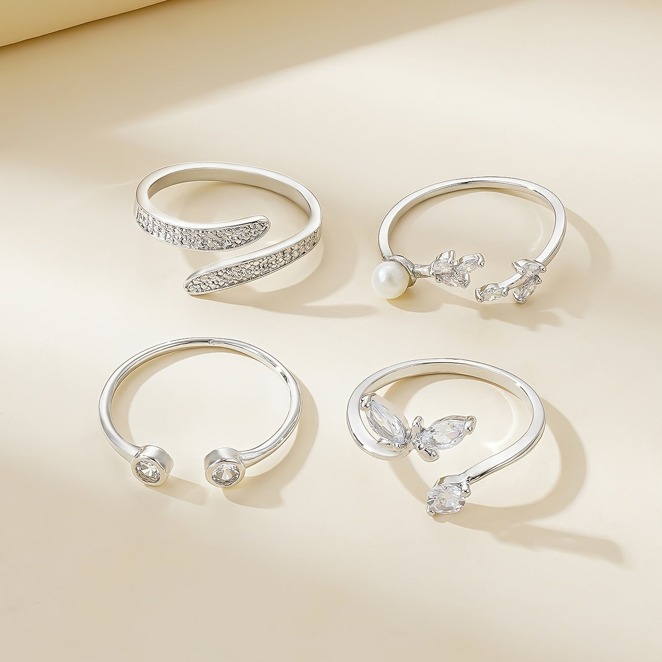 Upgrade Your Style with 4pcs of Simple Adjustable Butterfly Zircon Rings - Perfect Gift for Girls and Women