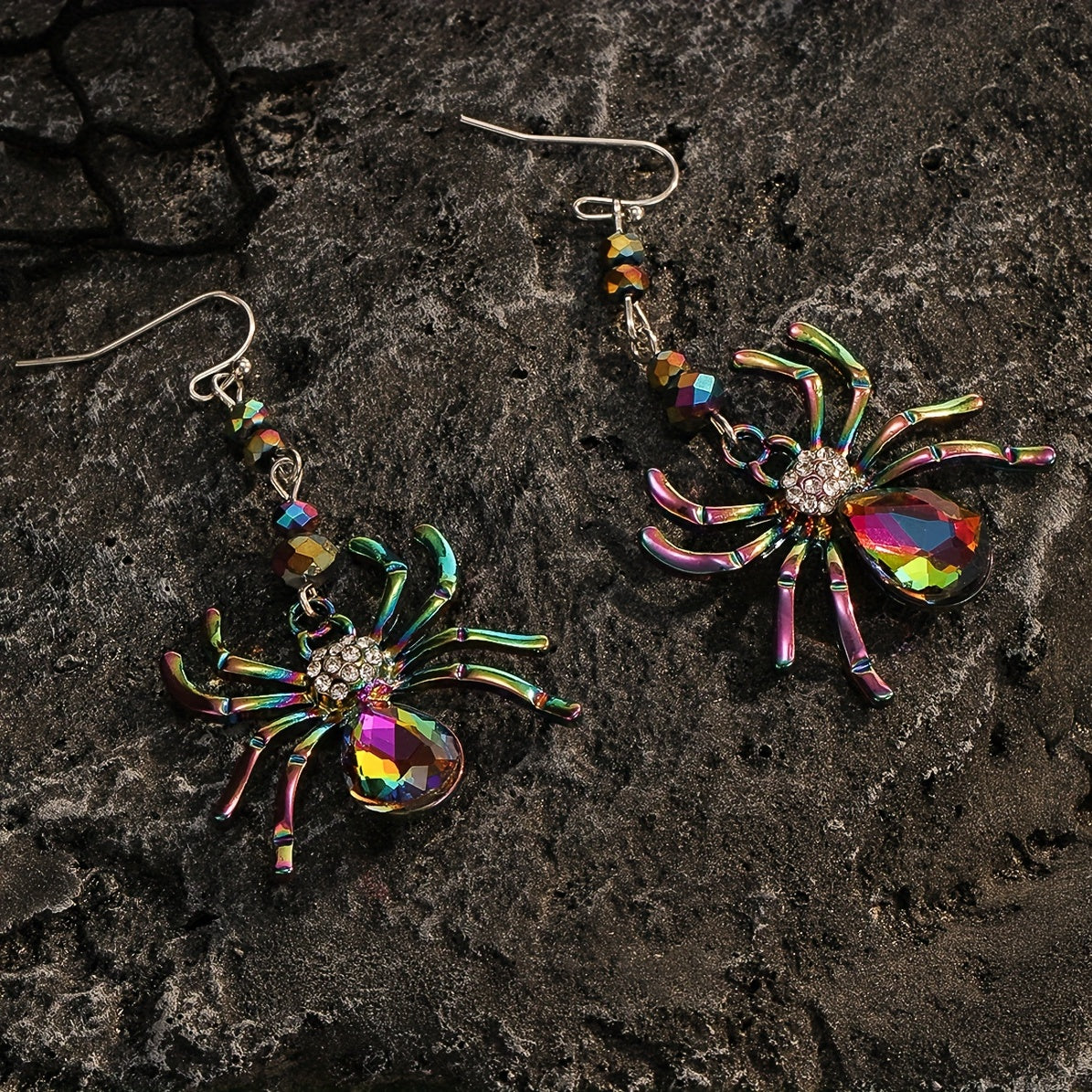 Halloween Colorful Rhinestone Spider Design Dangle Earrings Cute Vocation Style Zinc Alloy Jewelry Female Gift