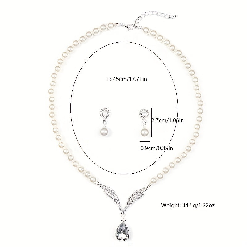 Elegant Faux Pearl Necklace and Earrings Set for Women - Perfect Bridal Dress Accessory in Golden and Silver Alloy