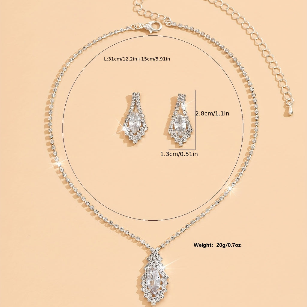 3pcs Earrings Plus Necklace Elegant Jewelry Set Silver Plated Inlaid Rhinestone Perfect Evening Party Cocktail Party Decor Perfect Birthday Gift For Female