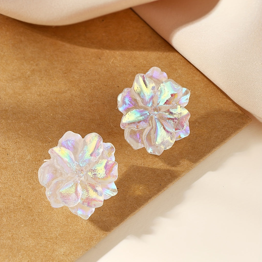 Colorful Exquisite Camellia Design Stud Earrings Sexy Cute Style Resin Jewelry Delicate Female Gift
