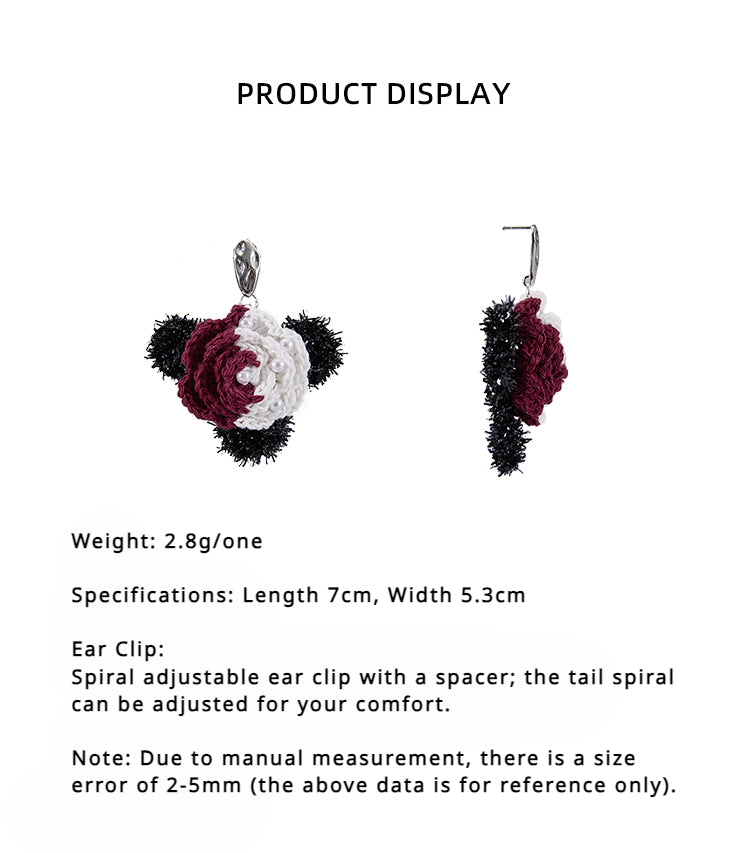 LB Hand Crochet "Rose" Earrings Halloween Ear Clip LOJL92