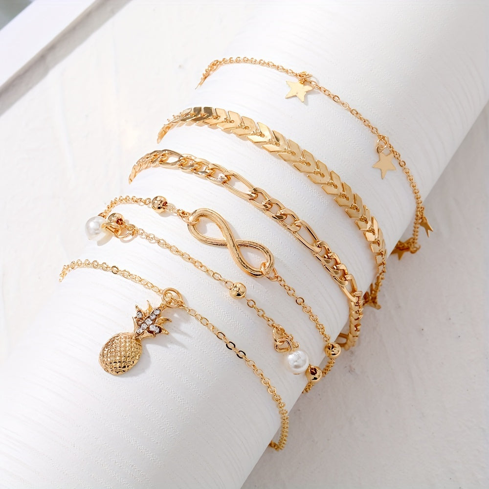 Add Vintage Glamour to Your Sandals with Exquisite Stackable Anklet Set Inlaid with Rhinestones - Multilayered Boho Style