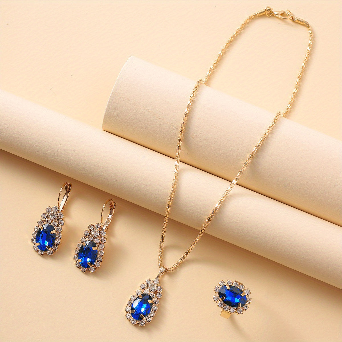 Oval Charm Necklace & Earrings & Ring Set