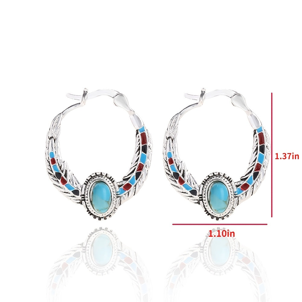 Add a Vintage Touch to Your Look with Turquoise Eagle Feather Dangle Hoop Earrings