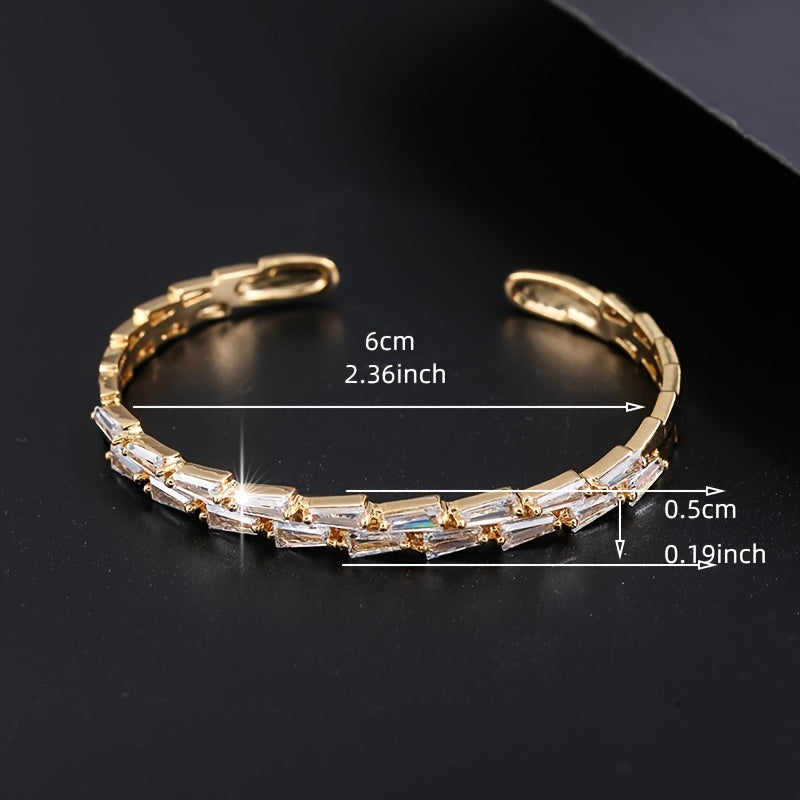 Shiny Bangle Bracelet Inlay Two Rows Tiny Geometry Shaped White Zircon Very Practical And Popular Sweet Jewelry For Women & Girls
