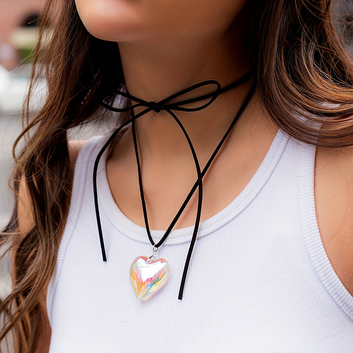 Gorgeous Colorful Love Heart Pendant Necklace - Adjustable Size & Black Velvet Strap