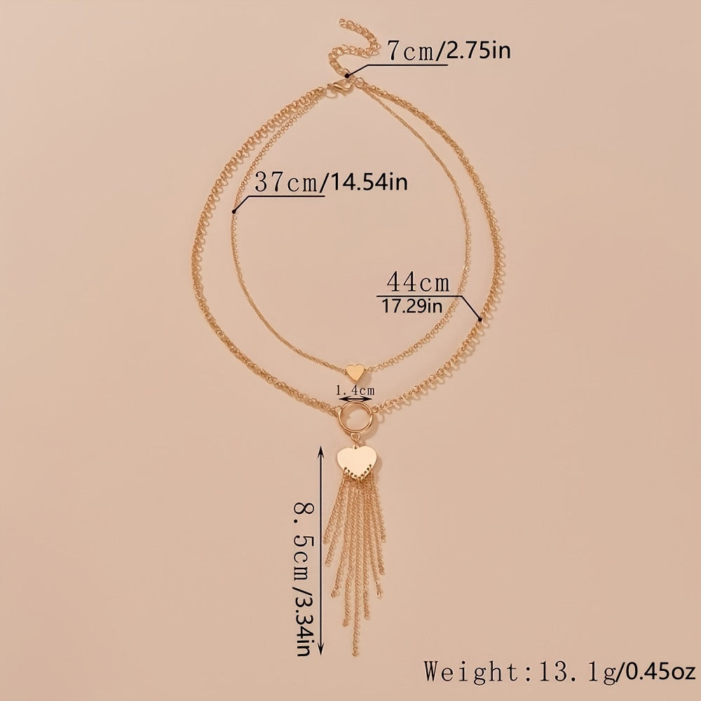 Heart Tassel Pendant Multilayer Stacking Ladies Necklace Adjustable For Women And Girls