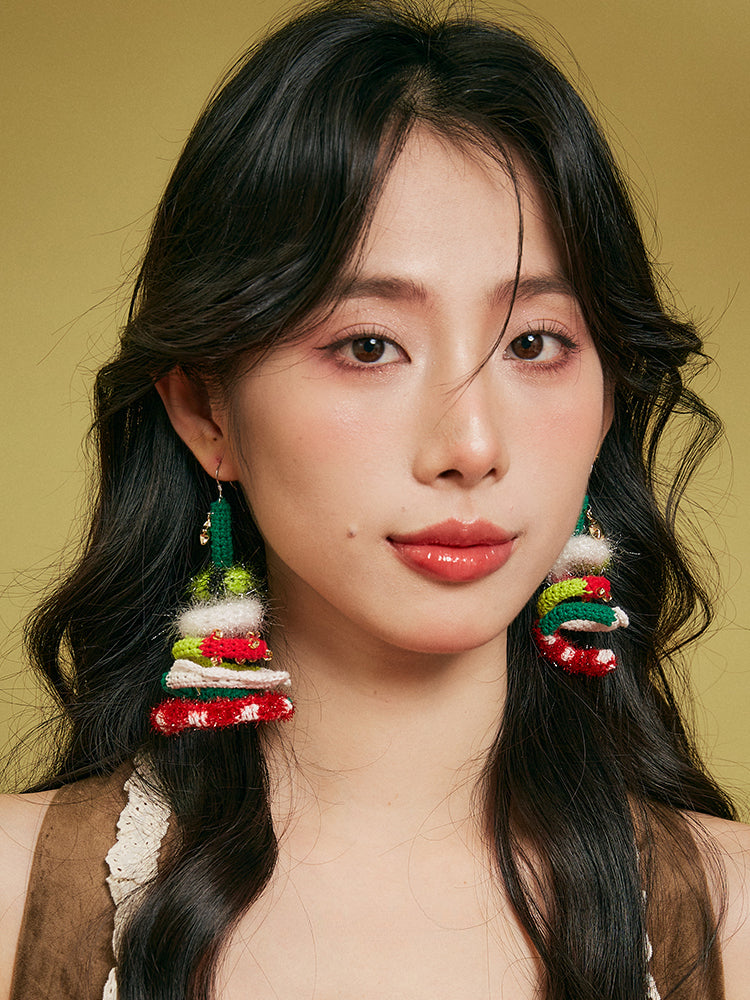 LB Hand Crochet  "Ring Tree" Earrings Christmas Gift LOJL87