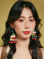 LB Hand Crochet  "Ring Tree" Earrings Christmas Gift LOJL87