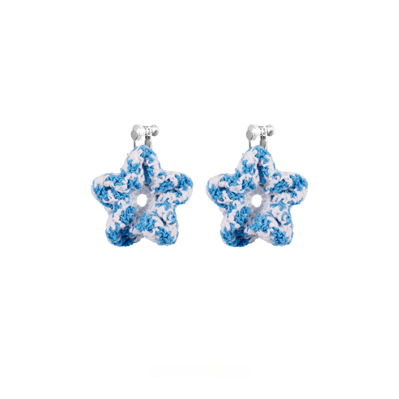 LB Hand Crochet Sweet "Bubble Flower" Earrings Beach Ear Clip LOJL96