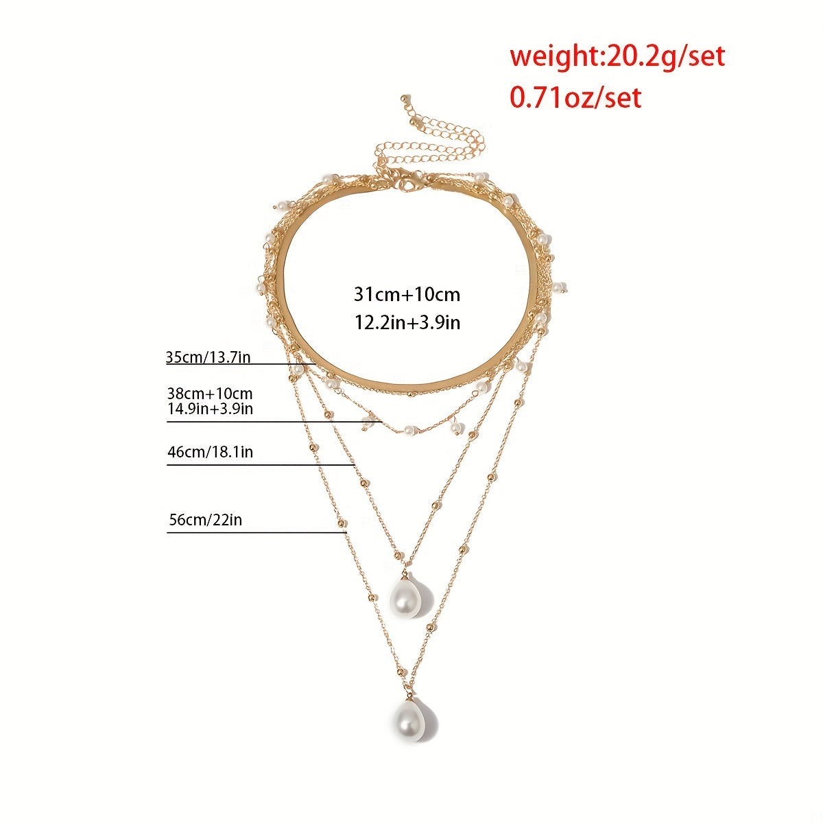 2pcs Multilayer Tassel Faux Pearl Copper Bead Flat Snake Chain Set Necklace