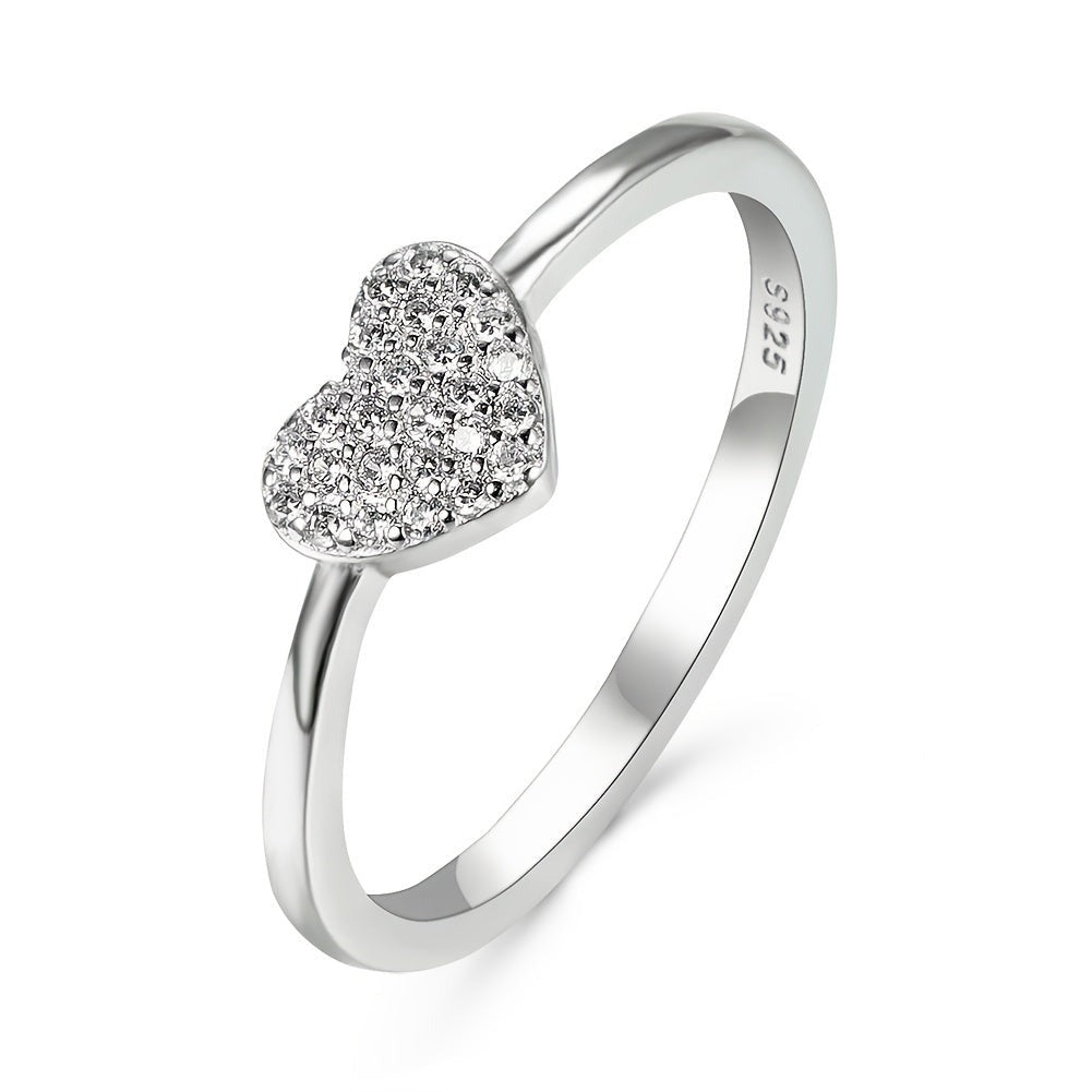 Stunning Sterling Silver Heart Ring with Sparkling Zircon Stones - Perfect Gift for Women and Girls