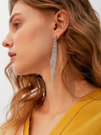 FN Artificial Rhinestone Tassel Long 925 Silver Needle Earrings LOJS109