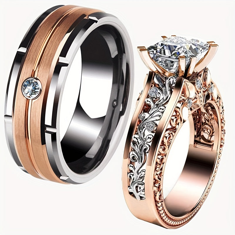 Stylish Stainless Steel Couples Rings in Rose Gold for Engagement and Wedding - Perfect Fit for Women and Men