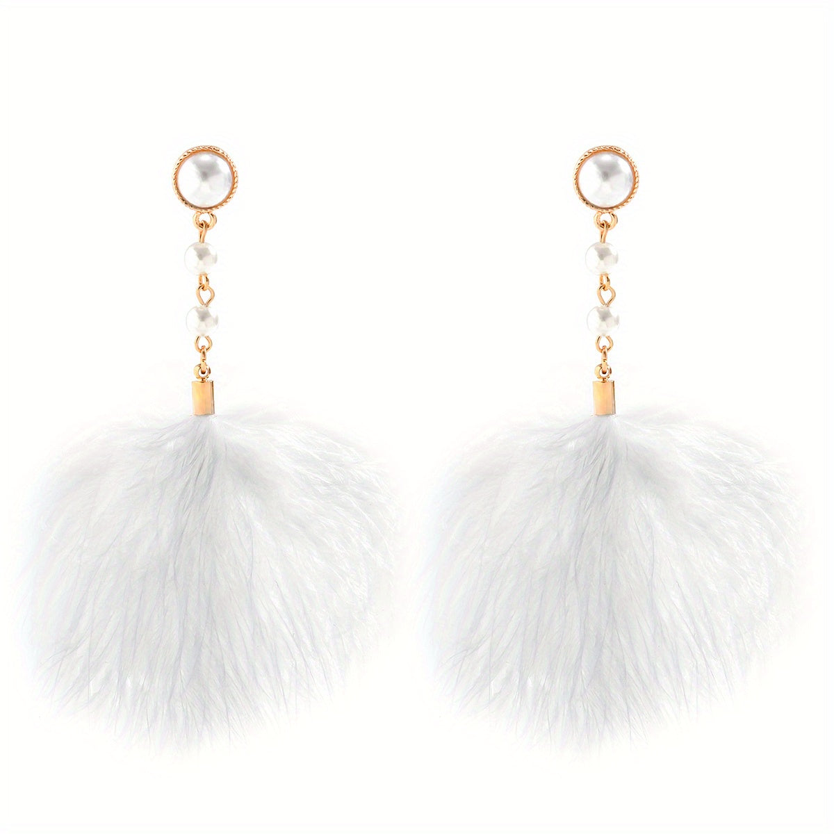 Long Feather Faux Pearl Decor Dangle Earrings Bohemian Vocation Style Trendy Female Gift Daily Casual