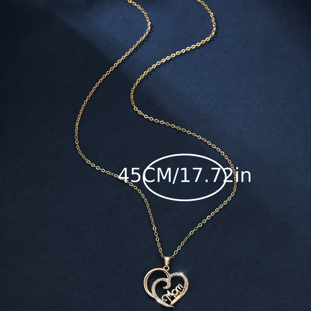 White Color Zircon MOM Hollow Double Heart Mother's Day Necklace Mother's Day Gift