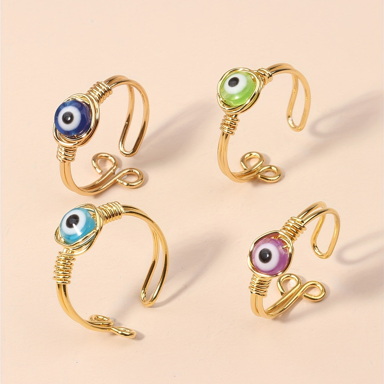 Evil Eye Shape Beads Open Ring Open Adjustable Rings Dainty Lucky Protection Jewelry Gifts