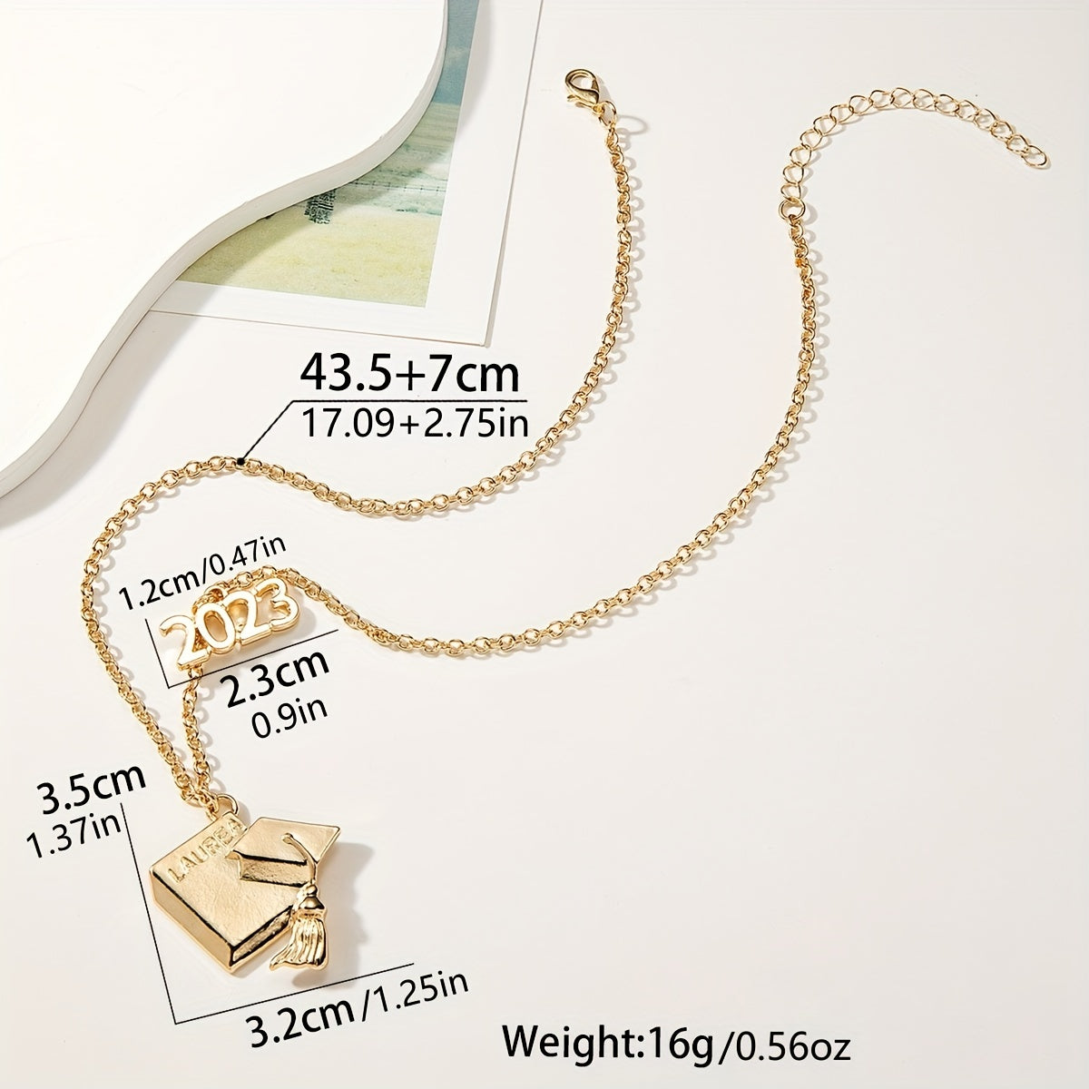 Graduation Season Alloy Bachelor Hat Pendant Necklace For Women Girls Student Gift (With Blessing Card)