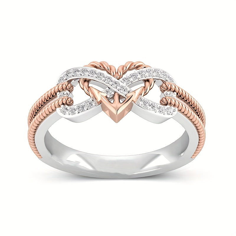 Express Your Endless Love with Our Two-Tones Love Heart Shape Infinity Wedding/Engagement Ring