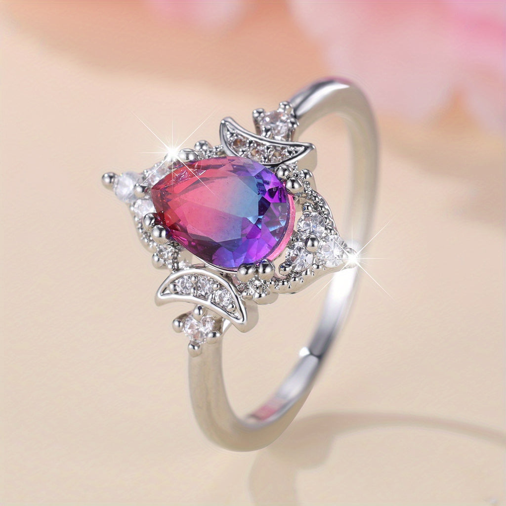 Elegant Promise Ring Inlaid Waterdrop Shape Gradient Zircon Engagement Wedding Jewelry For Girls