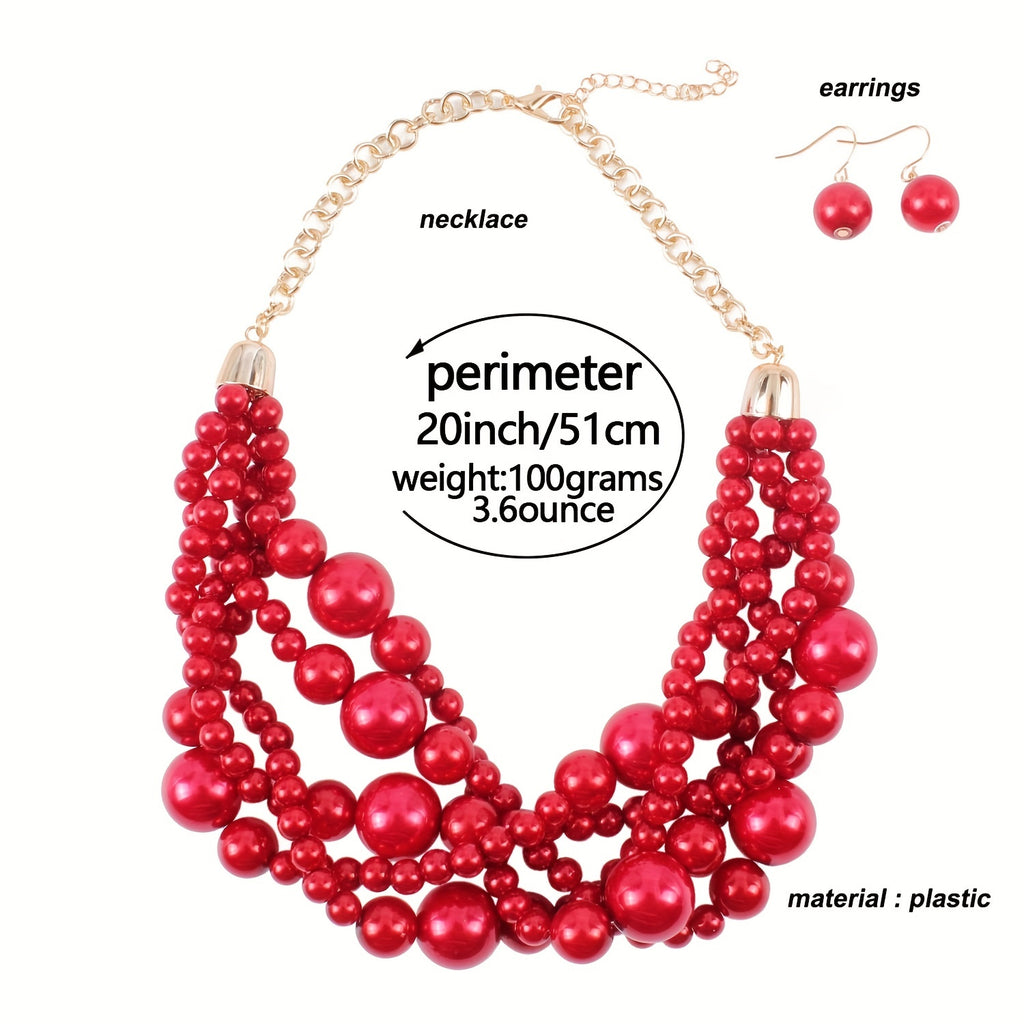 3pcs Earrings Plus Necklace Exaggerated Jewelry Set Made Of Scarlet Stones Stunning Party Accessories Multi Colors To Choose