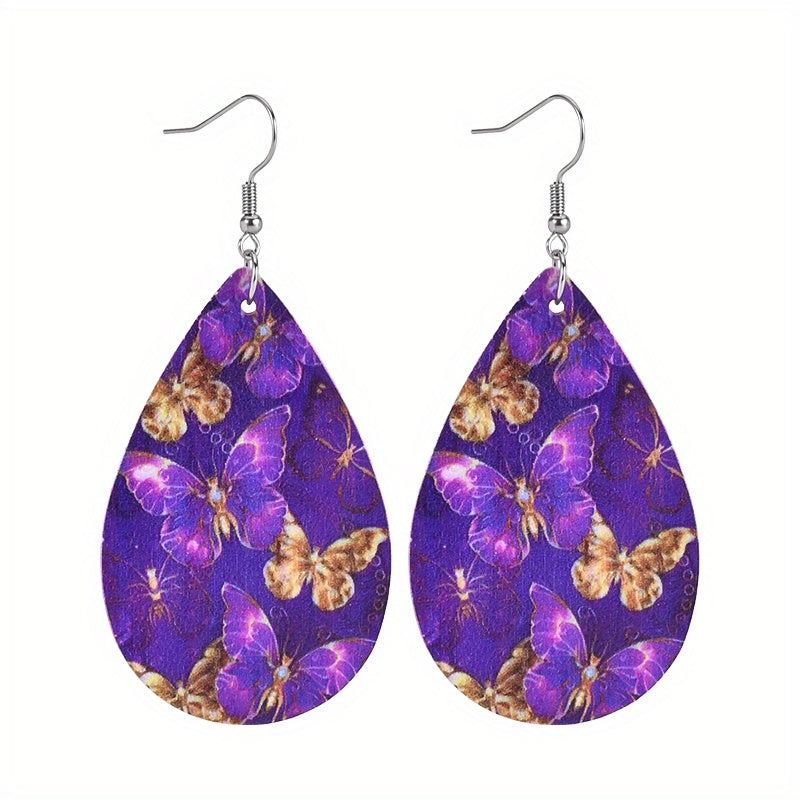 Flutter in Style with our Purple Butterfly Faux Leather Teardrop Dangle Earrings for Women and Girls