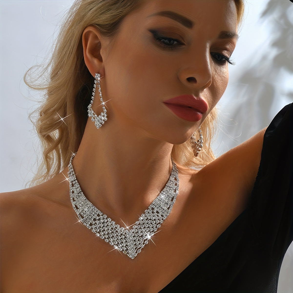 Elegant Rhinestone Necklace and Earrings Set for Weddings and Special Occasions