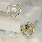 Faux Pearl Shiny Zircon Decor Golden Stud Earrings Retro Elegant Style Copper 18K Gold Plated Jewelry Daily Casual
