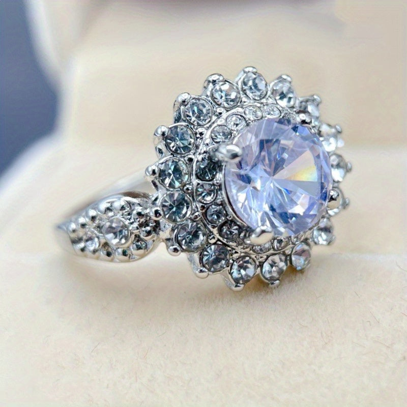 Add Sparkle to Your Special Occasions with Elegant 925 Silver Plated Round Shaped Crystal Zircon Ring for Women - Perfect for Anniversaries, Parties, and Weddings!