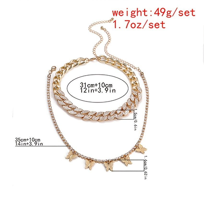 Vintage-Inspired Rhinestone Butterfly Necklace Set - Perfect for Holiday Style!