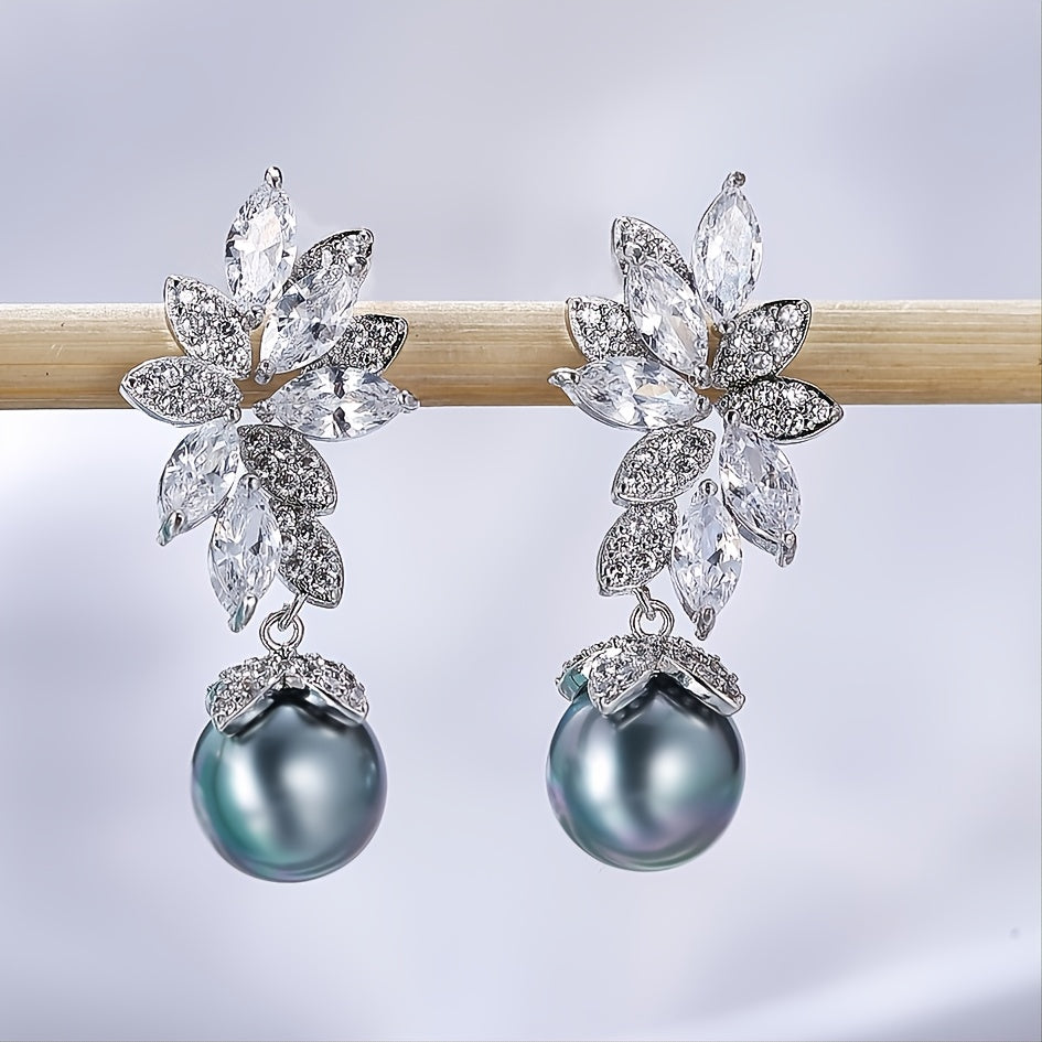 Grey Flower Beads Pendant Earrings