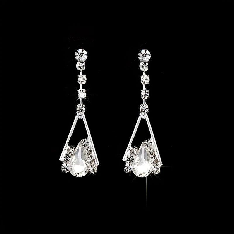 3pcs Earrings Plus Necklace Boho Style Jewelry Set Silver Plated Inlaid Rhinestone Engagement Wedding Jewelry For Brides Evening Party Decor