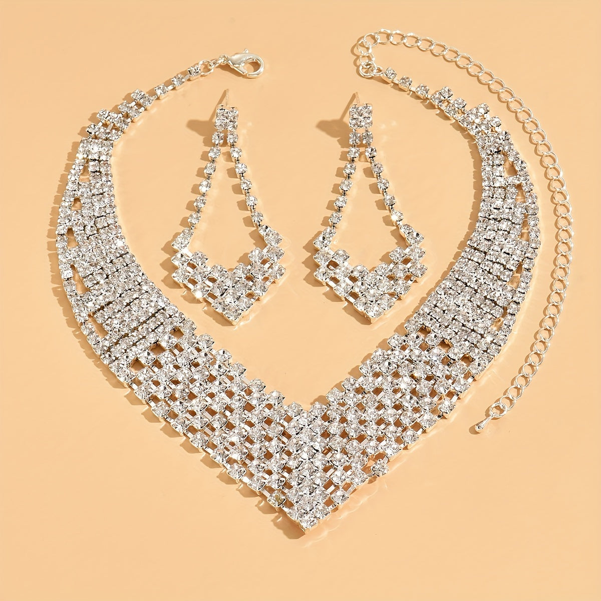 Elegant Rhinestone Necklace and Earrings Set for Weddings and Special Occasions