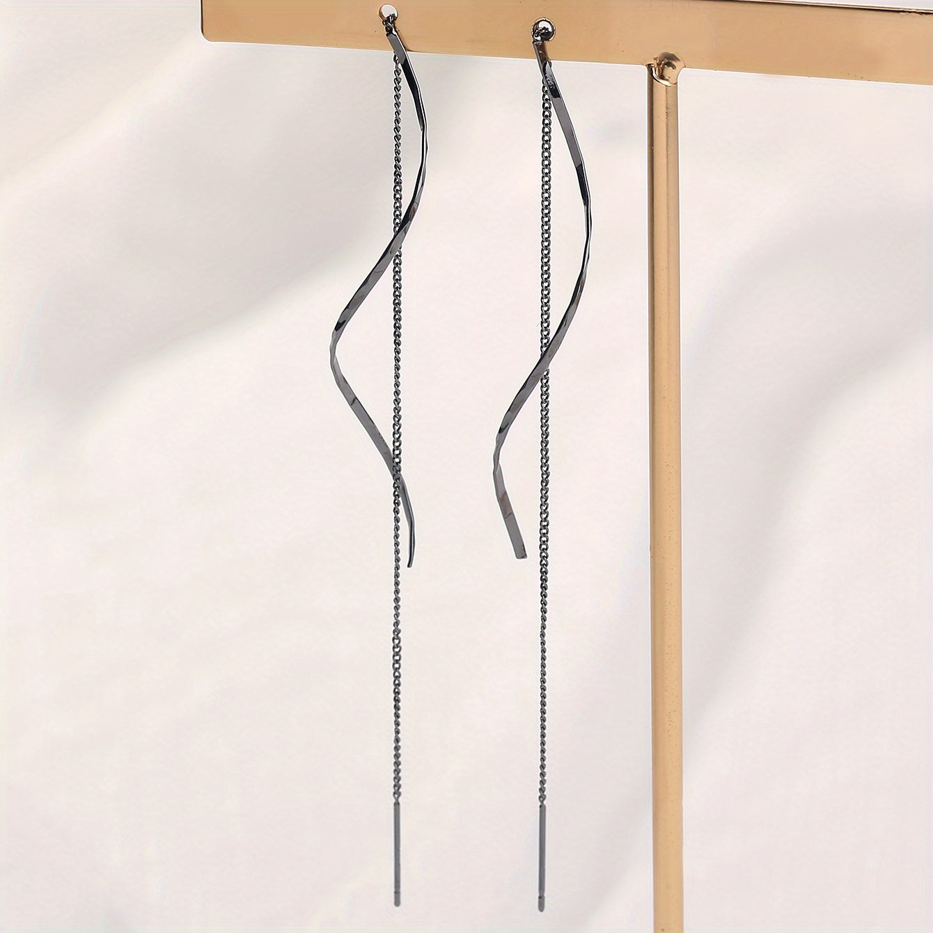 Elevate Your Style with our Elegant Long Tassel Threader Earrings - Wave Shaped Design