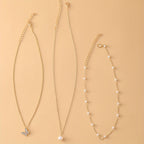 3pcs Faux Pearl Butterfly Necklace For Women Leisure Decor Jewelry